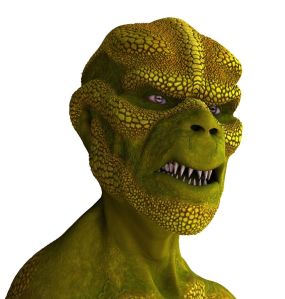 3D rendered portrait of a reptilian alien.